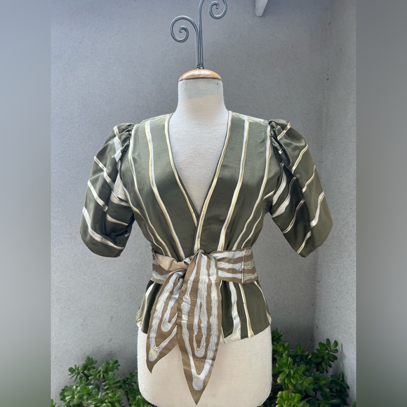 Vintage gorgeous Art to wear olive green jacket top silvers belt XS Terry & Toni - Picture 5 of 11